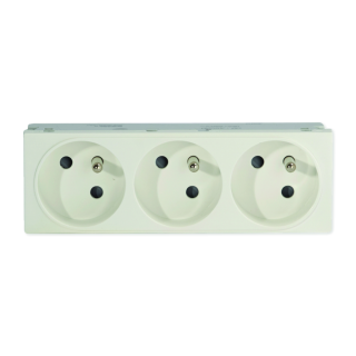 Prise TerCia 2 pôles + terre triple spécial goulotte blanche
