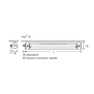 Reglette Etanche Fila 2 70 Opale 4 Module Llc1300 4000K+Détec Pro-1415 Mm