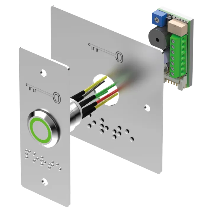 Bouton Poussoir Inox Avec Plaques Étroite Et Large+Braille Porte Led Bicolore V/B