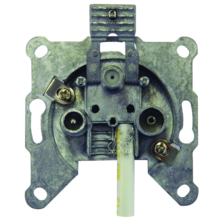 Prise TV -SAT -FM avec socle de mise en saillie.