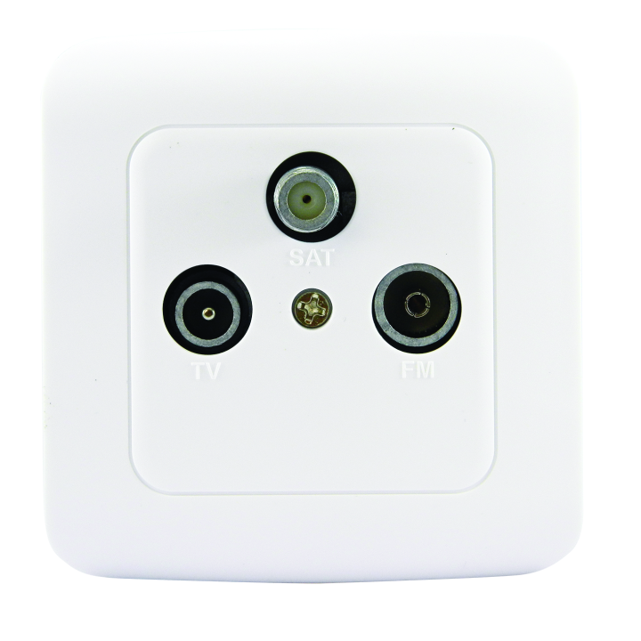 Prise TV -SAT -FM avec socle de mise en saillie.