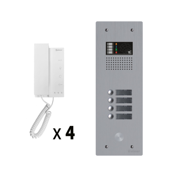 Kit audio 4 appels BUS G2P avec platine monobloc alu 1 rangée 4 boutons