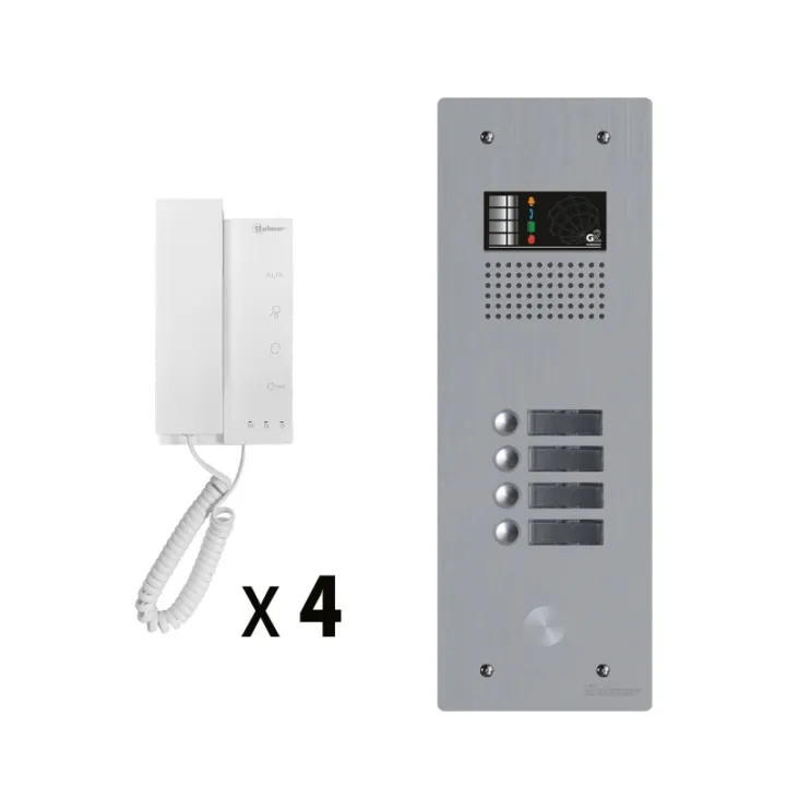 Kit Audio 4 Appels Bus G2P Avec Platine Monobloc Alu 1 Rangée 4 Boutons