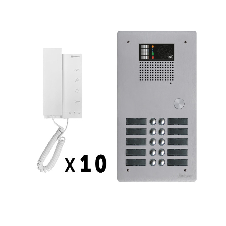 Kit Audio 10 Appels Bus G2P Avec Platine Monobloc Alu 2 Rangées 10 Boutons