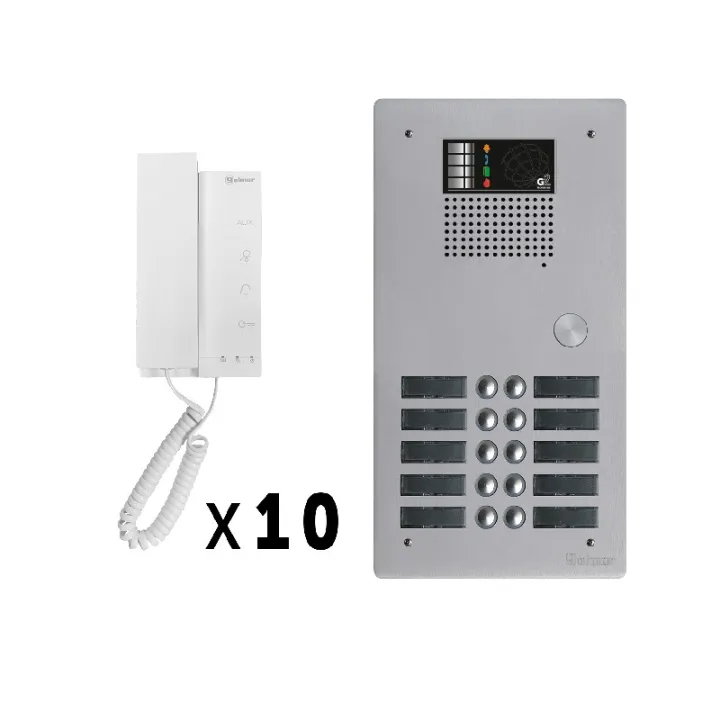 Kit Audio 10 Appels Bus G2P Avec Platine Monobloc Alu 2 Rangées 10 Boutons