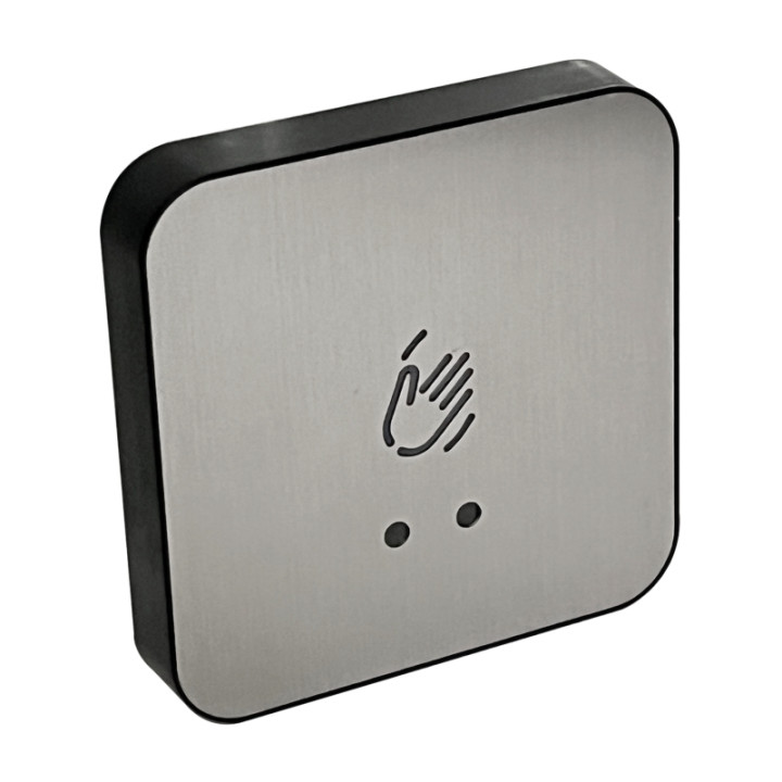 Bouton de sortie NO/NF éclairé sans contact INOX/ABS 86x86 mm