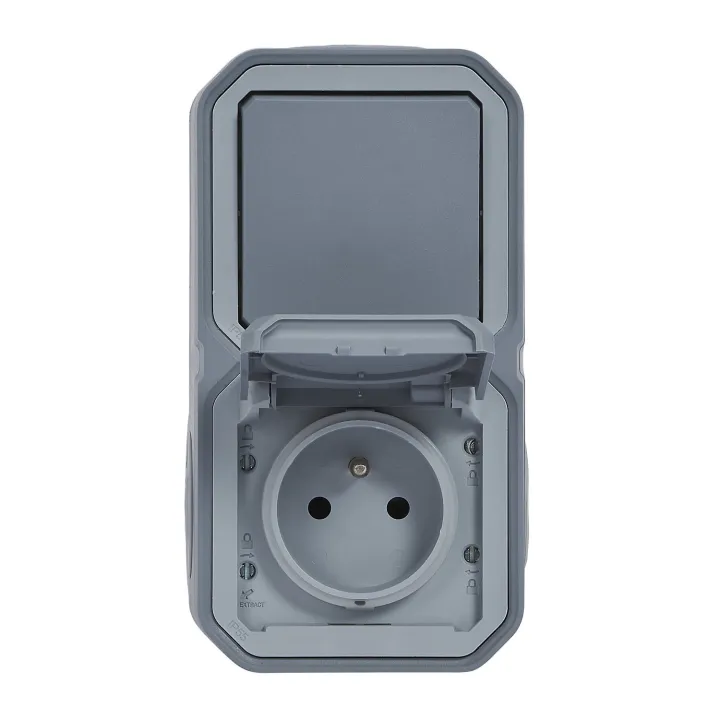 Prise De Courant Avec Va-Et-Vient Vertical Plexo Complet Saillie - Gris