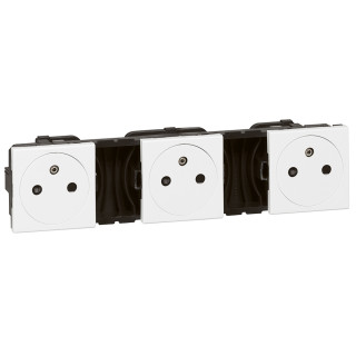 Triple Prise De Courant 2P+T Surface Précâblées Mosaic 3X2 Modules - Blanc