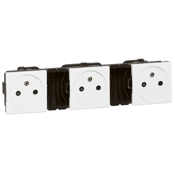 Triple Prise De Courant 2P+T Surface Précâblées Mosaic 3X2 Modules - Blanc