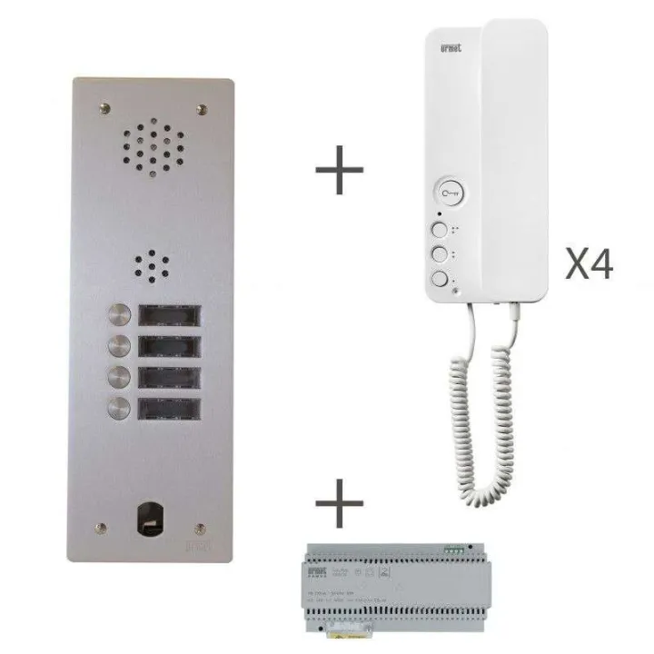 Kit Audio Préprogrammé, 2Voice, Platine Et Postes, 1 Rangée, 4 Boutons