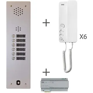 Kit Audio Préprogrammé, 2Voice, Platine Et Postes, 1 Rangée, 6 Boutons
