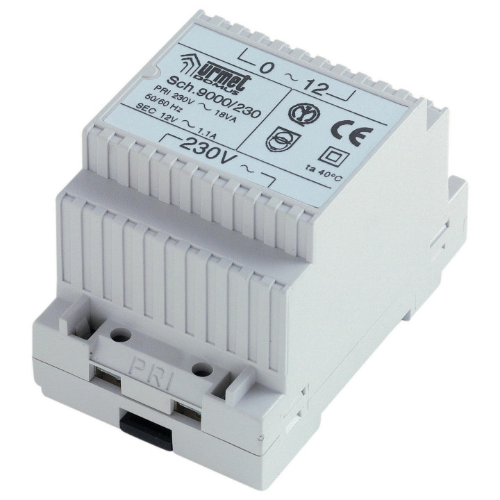 Transformateur 230V/12Vca, 1,3A, 18Va, Boîtier Modulaire, Protection Ptc, Cei.
