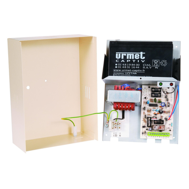 Alimentation Secours Audio 5 Fils 12V, Boîtier Tôle, Batterie 7 Ah, 230V.