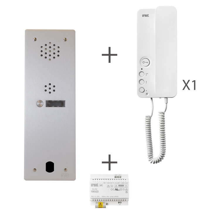 Kit Audio Préprogrammé, 2Voice, Platine Et Postes, 1 Rangée, 1 Bouton