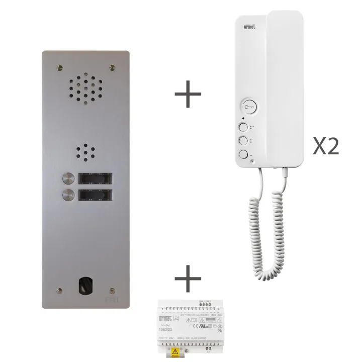 Kit Audio Préprogrammé, 2Voice, Platine Et Postes, 1 Rangée, 2 Boutons