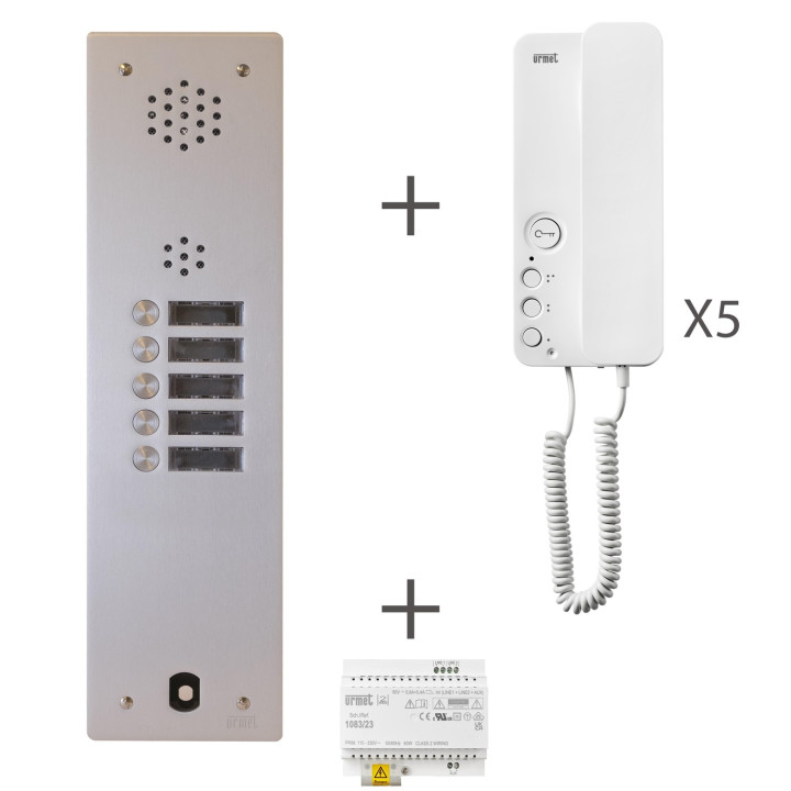 Kit Audio Préprogrammé, 2Voice, Platine Et Postes, 1 Rangée, 5 Boutons