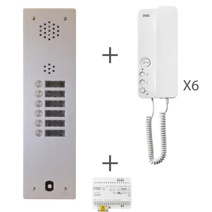 Kit Audio Préprogrammé, 2Voice, Platine Et Postes, 1 Rangée, 6 Boutons