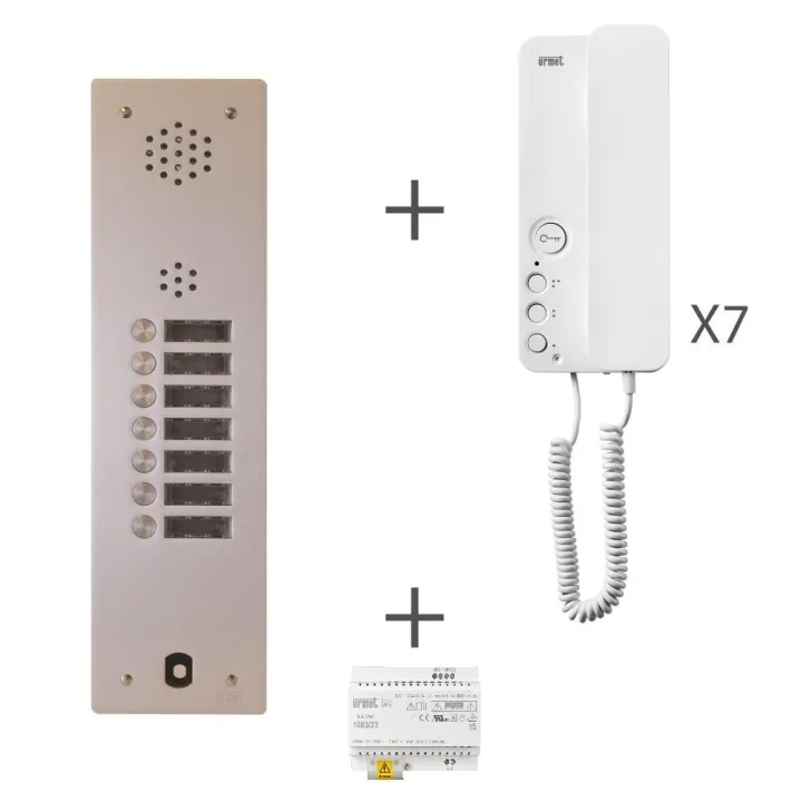 Kit Audio Préprogrammé, 2Voice, Platine Et Postes, 1 Rangée, 7 Boutons