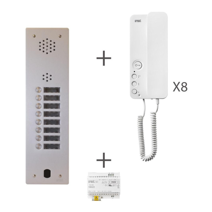 Kit Audio Préprogrammé, 2Voice, Platine Et Postes, 1 Rangée, 8 Boutons