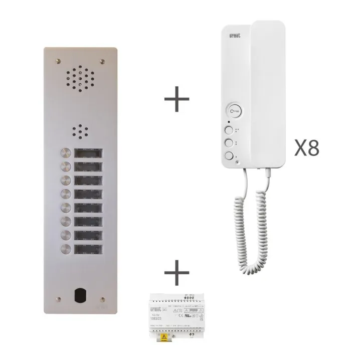 Kit Audio Préprogrammé, 2Voice, Platine Et Postes, 1 Rangée, 8 Boutons
