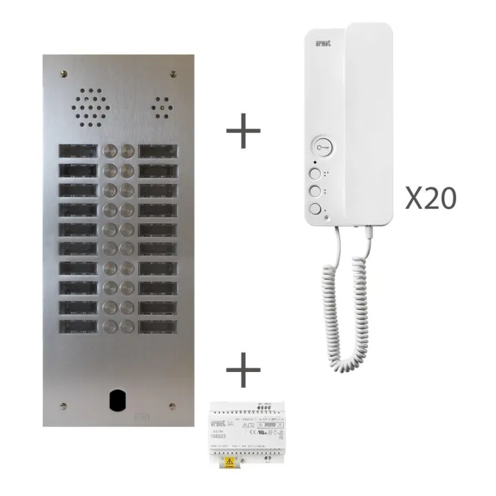 Kit Audio Préprogrammé, 2Voice, Platine Et Postes, 2 Rangées, 20 Boutons