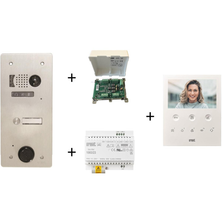 Kit Vidéo Préprogrammé, 2Voice, Platine Et Moniteurs, 1 Rangée, 1 Bouton