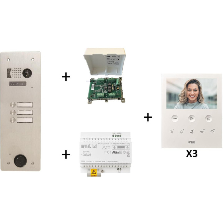 Kit Vidéo Préprogrammé, 2Voice, Platine Et Moniteurs, 1 Rangée, 3 Boutons