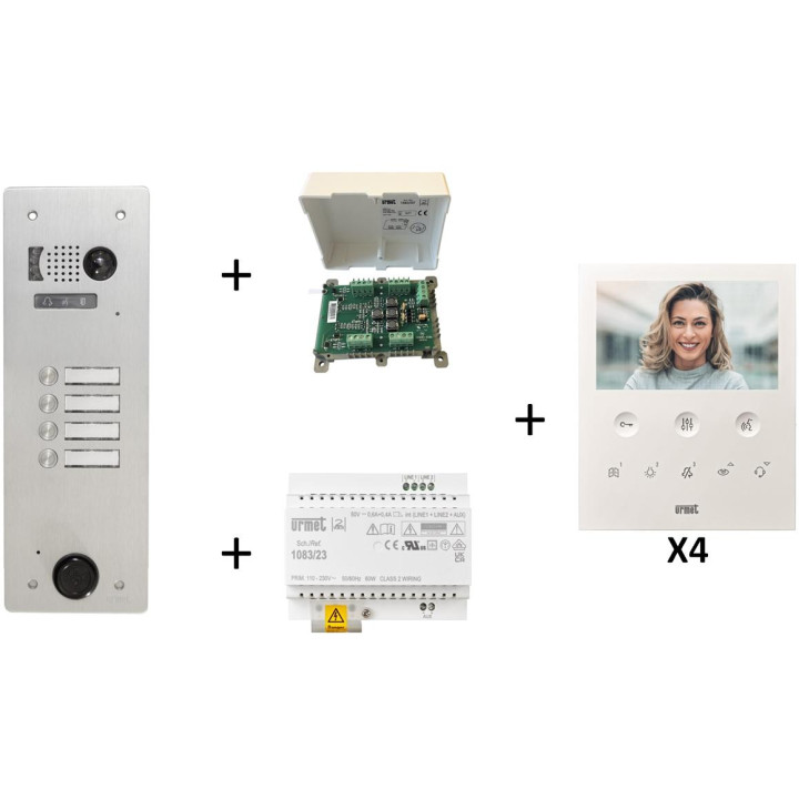 Kit Vidéo Préprogrammé, 2Voice, Platine Et Moniteurs, 1 Rangée, 4 Boutons