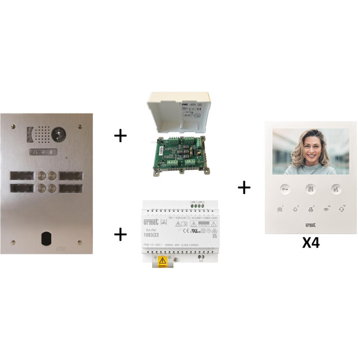 Kit Vidéo Préprogrammé, 2Voice, Platine Et Moniteurs, 2 Rangée, 4 Boutons