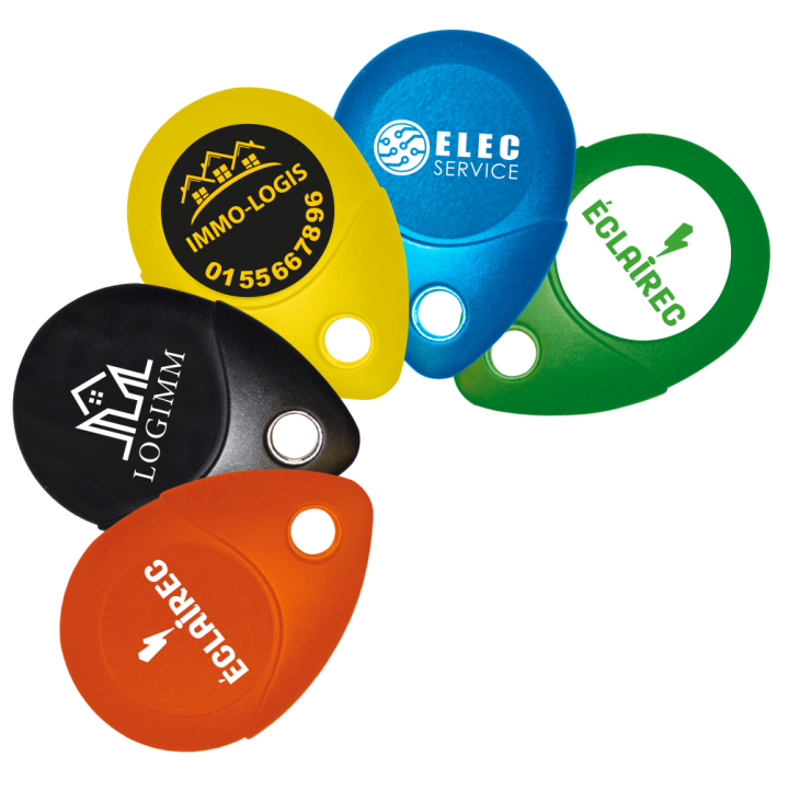 Clé Mifare 13.56 MHz rouge,  IP68, antichoc IK8, avec œillet métallique .