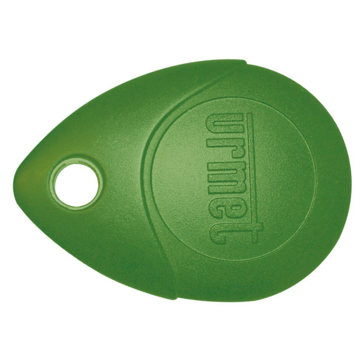 Clé Mifare 13.56 MHz vert,  IP68, antichoc IK8, avec œillet métallique .