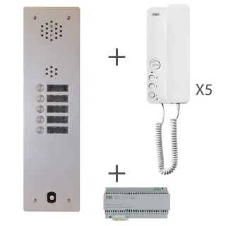 Kit Audio Préprogrammé, 2Voice, Platine Et Postes, 1 Rangée, 5 Boutons