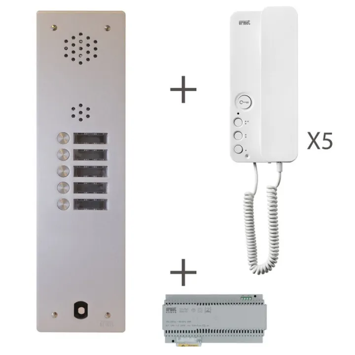 Kit Audio Préprogrammé, 2Voice, Platine Et Postes, 1 Rangée, 5 Boutons