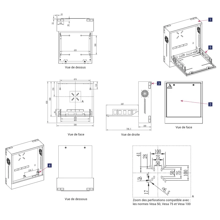 Coffret Vidéo 580X200X650Mm, Couleur : Gris