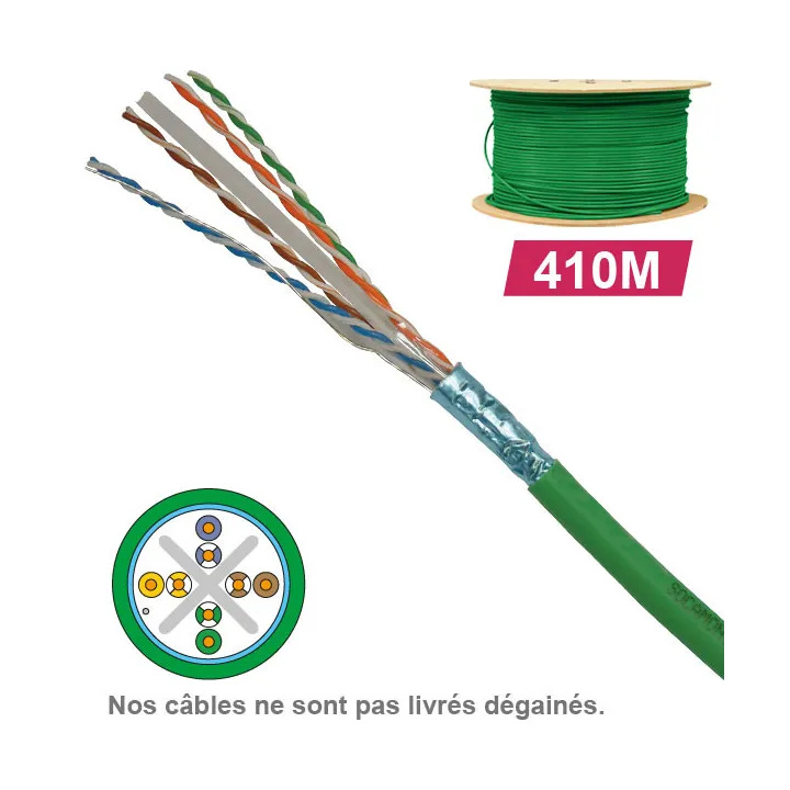 Câble Cat6 Futp Lszh 1X4P 100 Ohms Awg23 Touret 410M Ref 6700