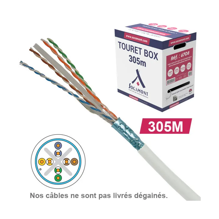 Câble Cat6 Futp Lszh 1X4P 100 Ohms Awg23 Box De 305M Gaine Blanche