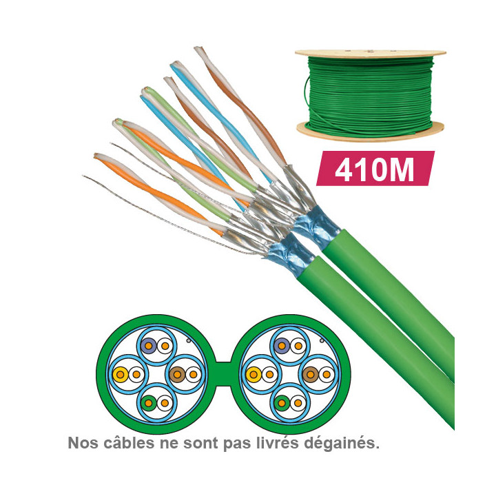 Câble Cat6A Fftp Ls0H 2X4P 100 Ohm Awg23 Touret 410M Ref 6711