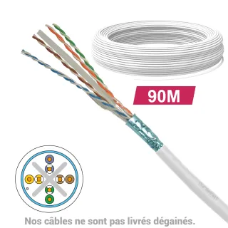 Câble Cat6 Futp Lzsh 1X4P 100 Ohm Awq23 Blanc Couronne 90M