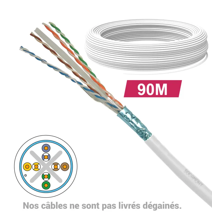 Câble Cat6 Futp Lzsh 1X4P 100 Ohm Awq23 Blanc Couronne 90M