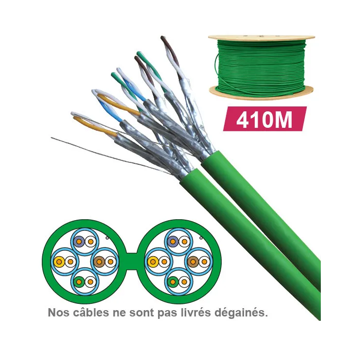 Câble Cat6A Uftp Lszh 2X4P 100 Ohm Awg23 Touret 410M Ref 6721