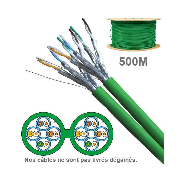 Câble Cat6A Uftp Lszh 2X4P 100 Ohms Awg23 Touret 500M (Prix Au M)