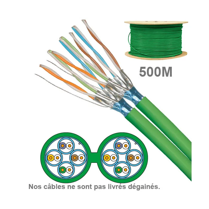 Câble Cat6A Fftp Ls0H 2X4P 100Ohms Awg23 Touret 500M (Prix Au M)