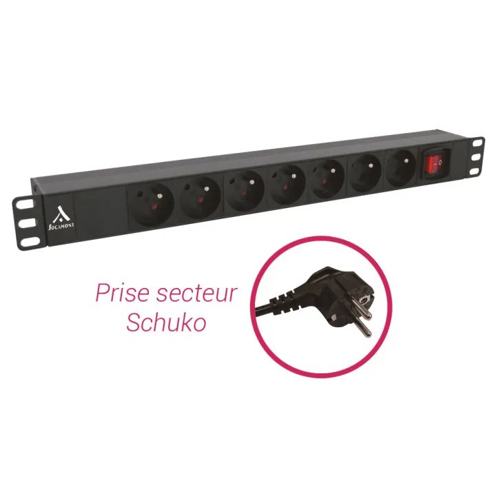 Bandeau de prise PDU 19 pouces 7 prises de courant avec interrupteur lumineux