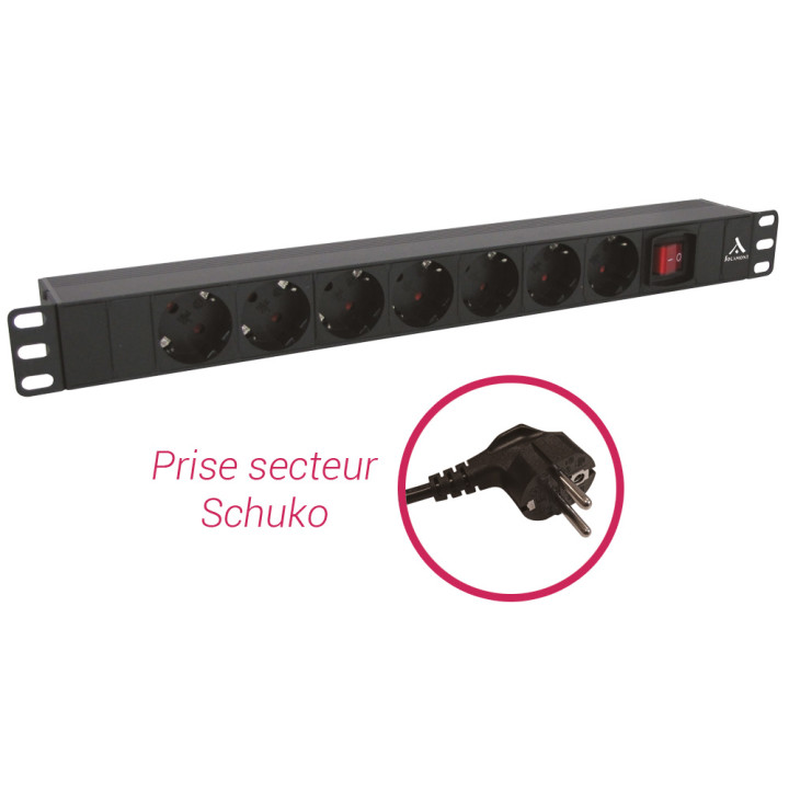 Bandeau 19'S'S 1U 7 Prise Schuko Avec Interrupteur Lumineux