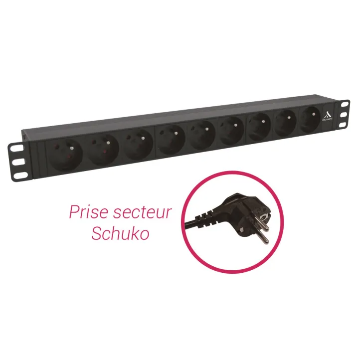 Bandeau 19' 1U, 9 Prises Sans Interrupteur Avec Cordon Lg:1.95M