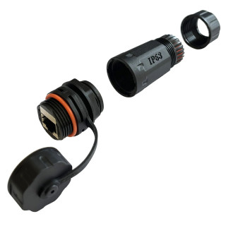 CONNECTEUR TRAVERSEE RJ45/RJ45 CAT6A IP68 WATERPROOF AVEC COUPLEUR