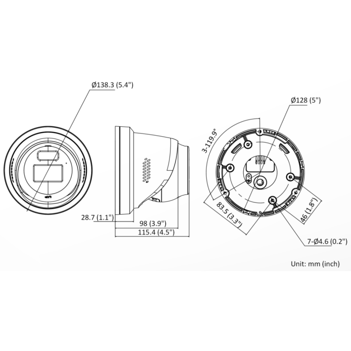 DS-2CD2347G3-LIS2UY/SL(2.8mm) Turret IP fixe 4MP Colorvu Hybride, anti-corrosion, IR 30M
