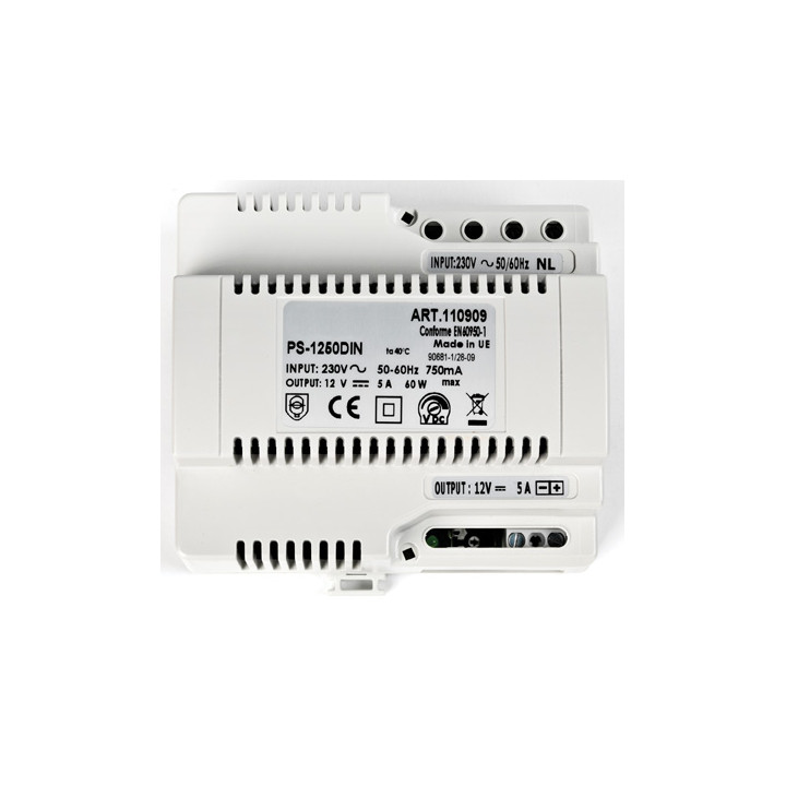 Alimentation modulaire 230 Vac / 12 Vcc - 5 A, fixation rail DIN 6 modules