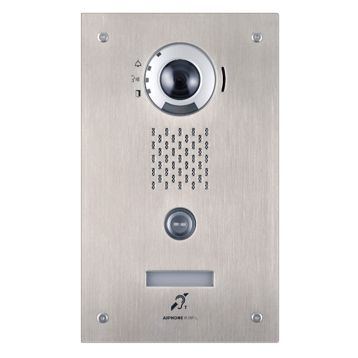 Platine vidéo IP enc. inox, 1 BP, SIP & ONVIF, pictos, s. vocale & b. magnétique