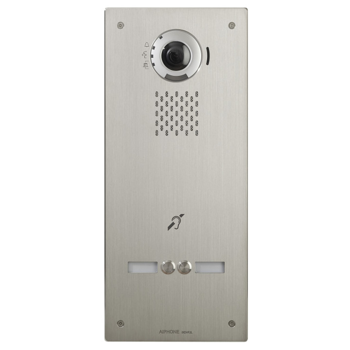 Platine vidéo IP enc. inox, 2 BP, SIP & ONVIF, pictos, s. vocale & b. magnétique